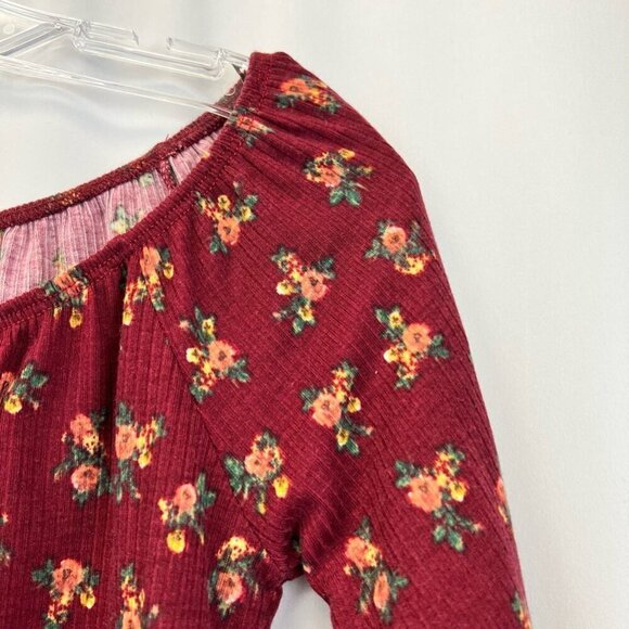 Moa Moa Womens Blouse Multicolor Floral Long Sleeve Puff Scoop Neck Ruffles XS - Picture 4 of 10